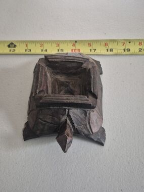 Hand-Carved Trinket Dish Dark Wood Sea Turtle